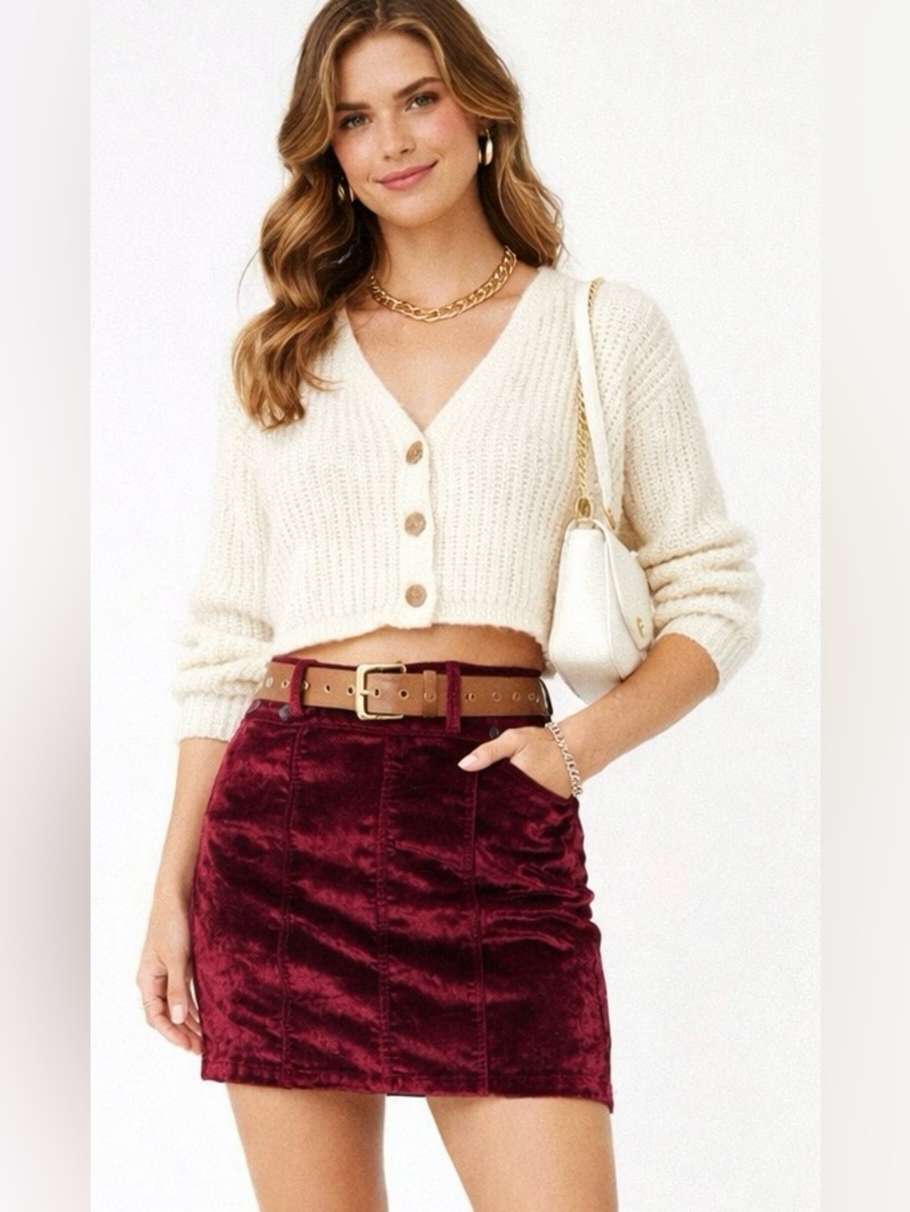 Free People Crushed Velvet Mini Skirt Burgundy Red Grunge‎ Retro Chic